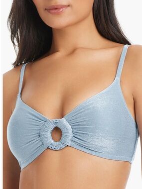 Sanctuary Shimmery Light Blue Ring Detail Swim Top